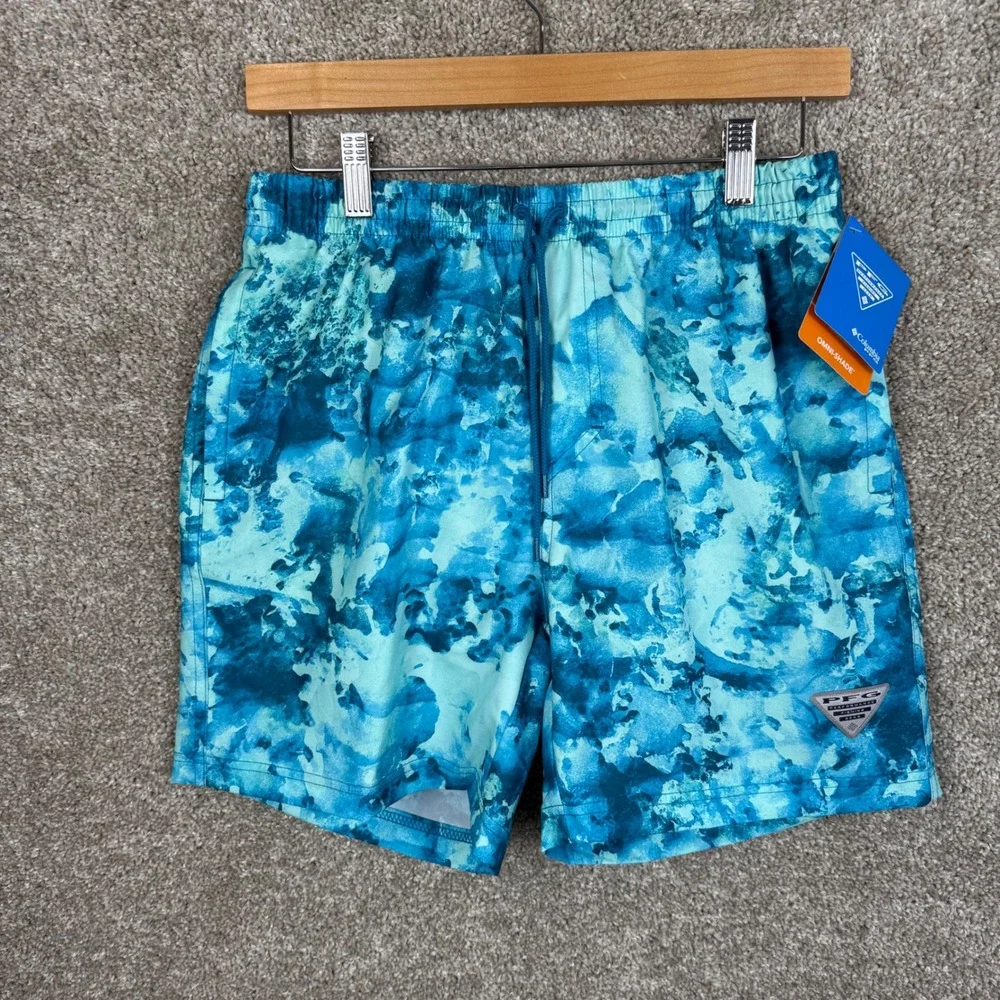 Columbia PFG Rambler Printed Water‎ Shorts Mens Small 6 Inseam Blue Teal NEW